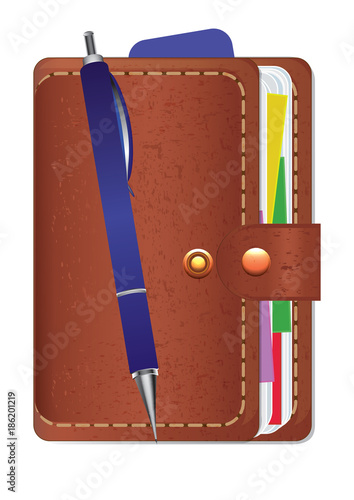 Notepad personal - organizer - and pen for writing - realistic - isolated on white background - art creative illustration vector
