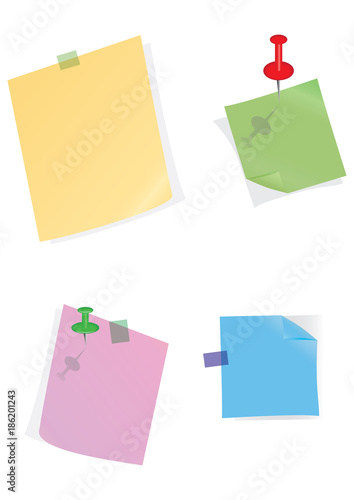 Set of colored stickers with curved corner - clerical button - isolated on white background - vector art illustration