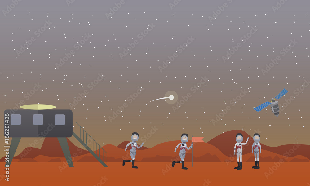 Naklejka premium Mars mission concept vector illustration in flat style.