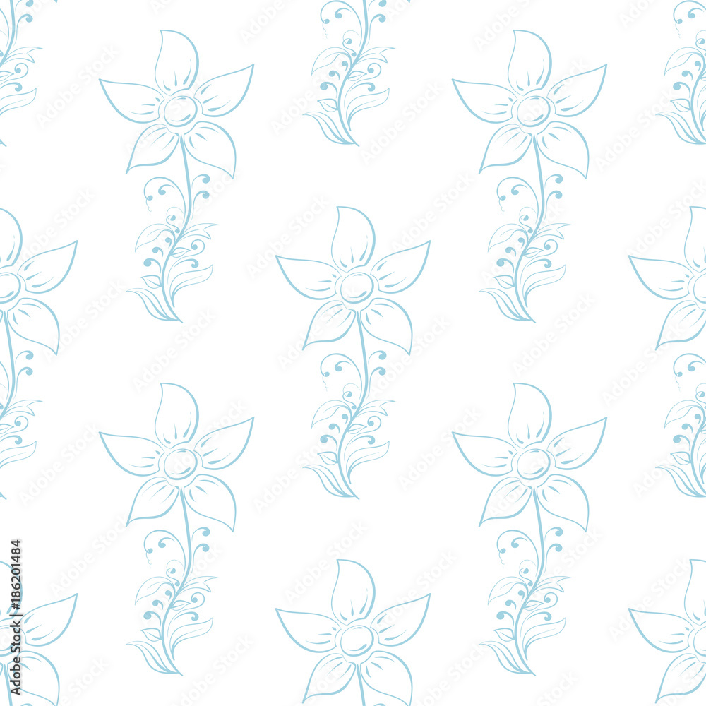 Blue floral seamless pattern on white background Blue floral seamless pattern on white background