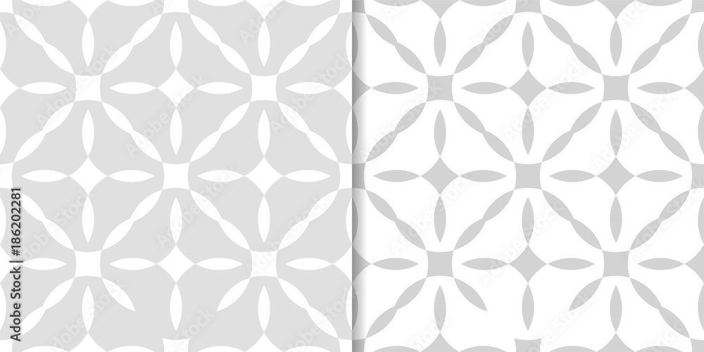 Light gray geometric ornaments. Set of seamless patterns Light gray geometric ornaments. Set of seamless patterns