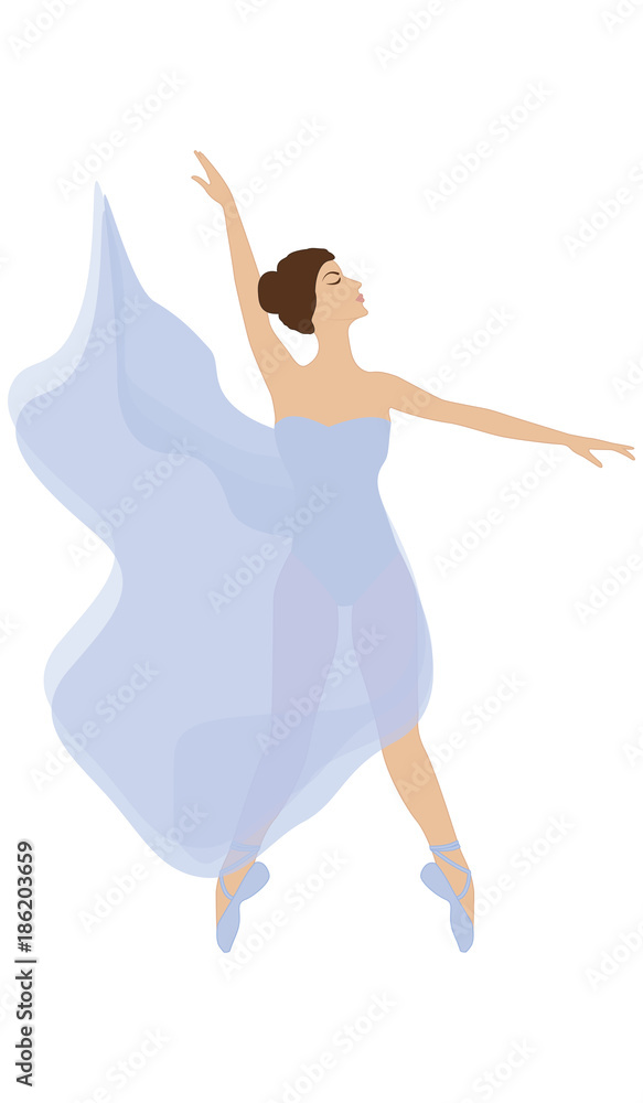 Dancer in ballet slippers and in transparent attire - isolated on white background - art vector.
