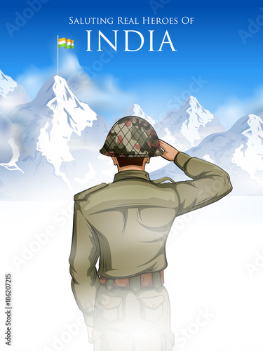 Indian Army soilder saluting falg of India with pride