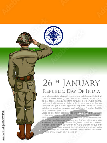Indian Army soilder saluting falg of India on Happy Republic Day