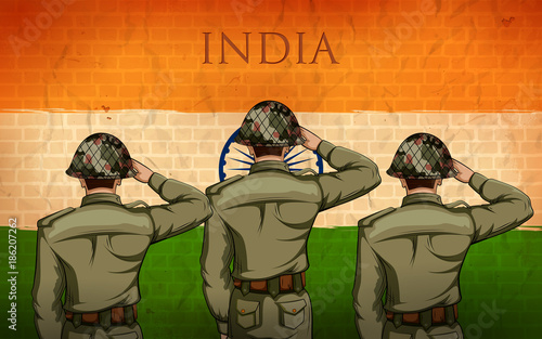 Indian Army soilder saluting falg of India with pride