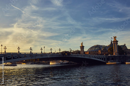 Boat tour on Seine river in Paris, France.