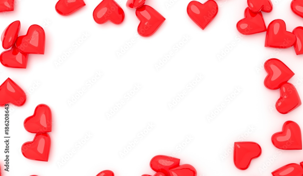 3D Rendering Of Red Hearts On White Surface Closeup Empty Space For Text St. Valentine's Day 3D Rendering Of Red Hearts On White Surface Closeup Empty Space For Text St. Valentine's Day