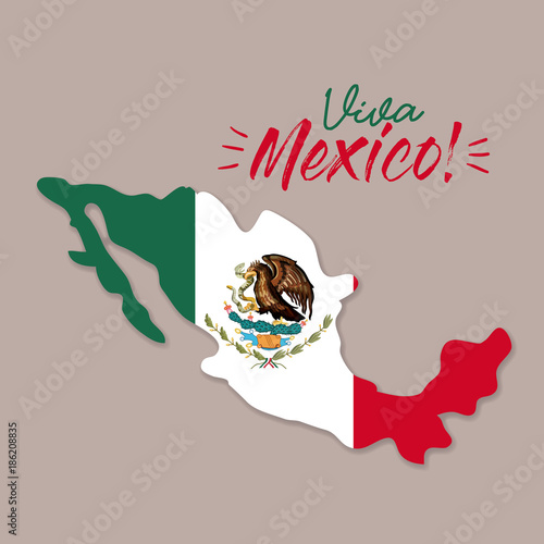 viva mexico poster with mexico map and flag colorful silhouette