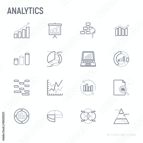 Analytics thin line icons set: diagram, chart, statistics, pyramid, business analysis. Modern vector illustration.