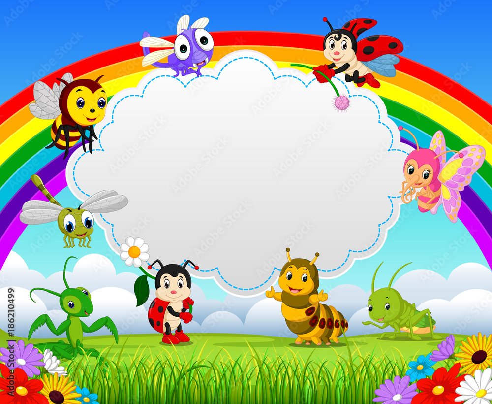 Obraz premium Small insect animals in the park with blank sign