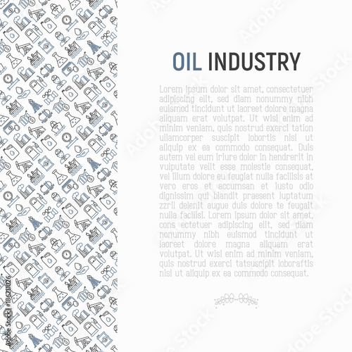 Oil industry concept with thin line icons: gas, petroleum, diesel,  truck, tanker, ship, refinery, barrel. Modern vector illustration, web page template.