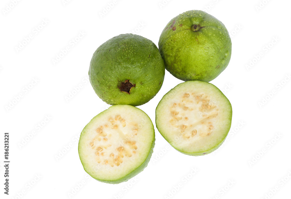 Guava isolated on white background. Collection. Psidium guajava Guava isolated on white background. Collection. Psidium guajava