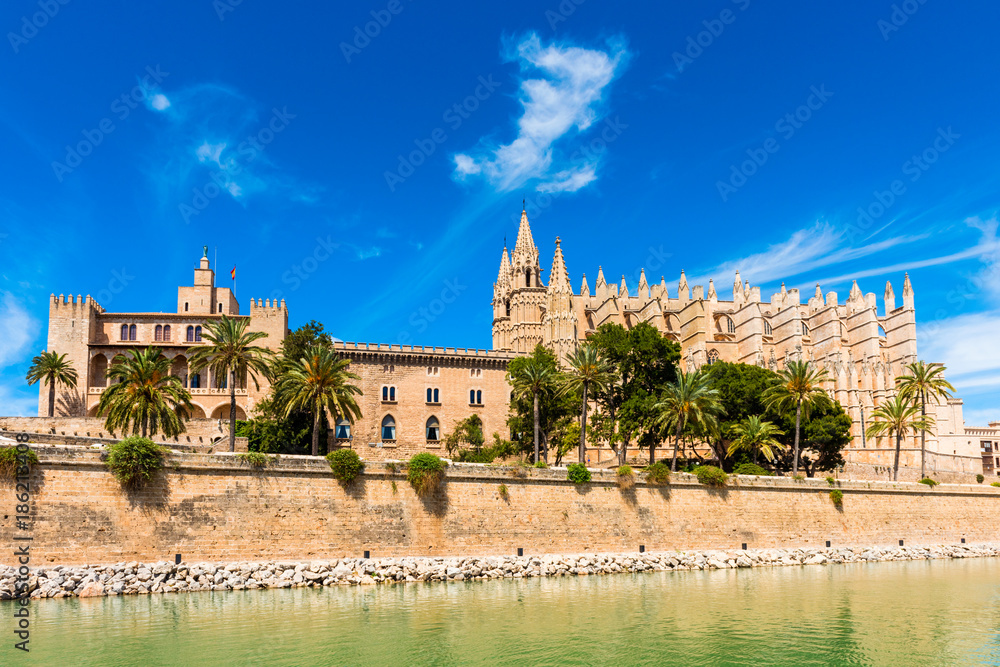 Side View of the Cathedral of Palma de Mallorca Spain