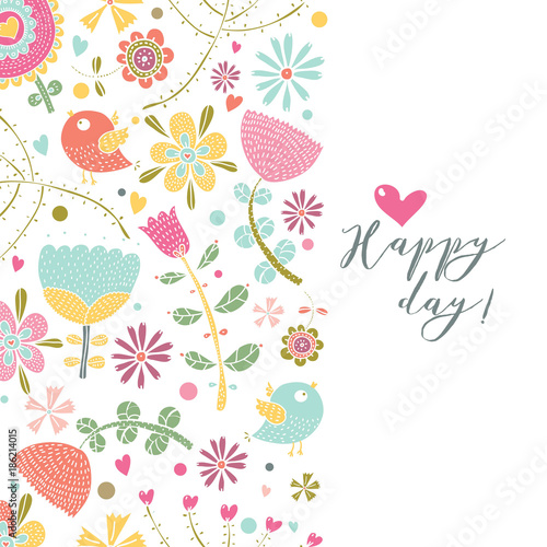 Wallpaper Mural Happy day. Cute postcard. Funny greeting card with colored design elements. Vector illustration Torontodigital.ca