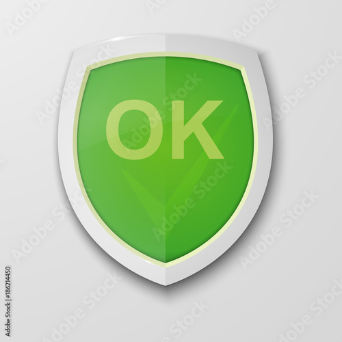 Security label. Vector badge. Defense tag. System ok