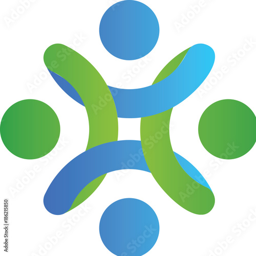 Abstract vector logo, stylized people, human help and cohesion