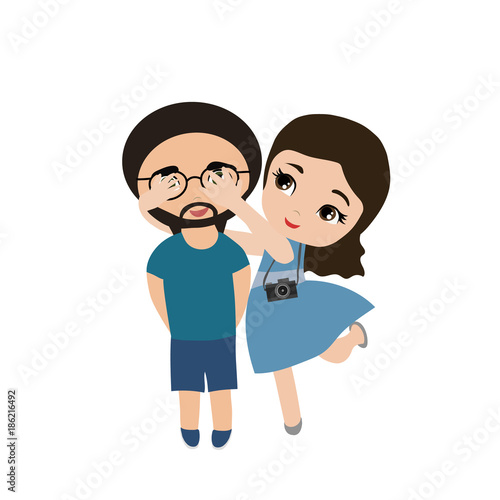 Smile romantic girl close eyes to her husband boy