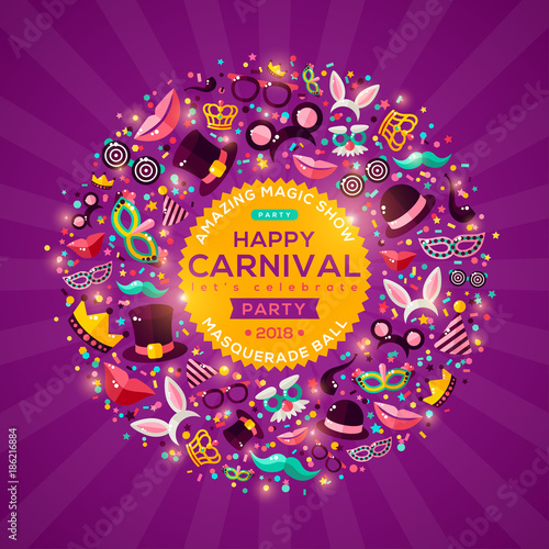 Carnival Concept Banner on shiny purple background