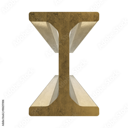 Gold metallurgy I-beam profile 3d render isolated on white background
