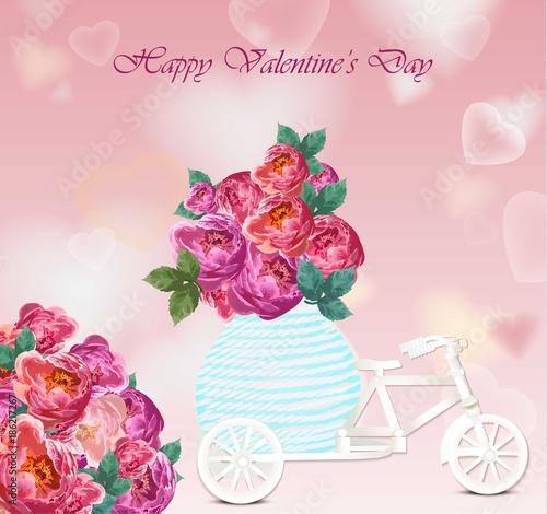 Valentines day card. Peony flowers heart shape background Vector