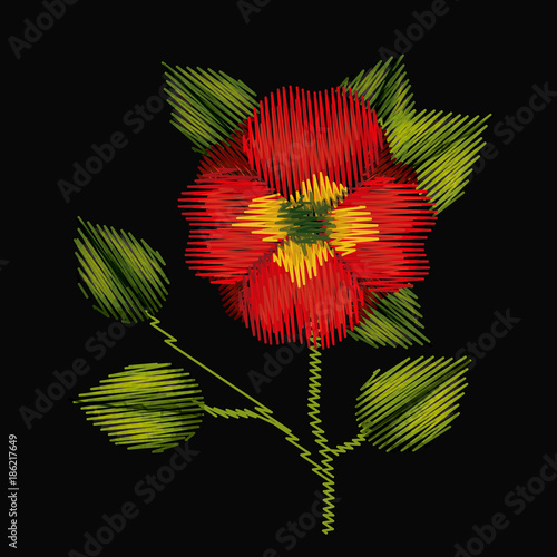 colorful pansy flower plant embroidery in black background