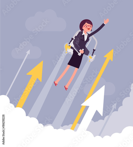 Jetpack businesswoman flight