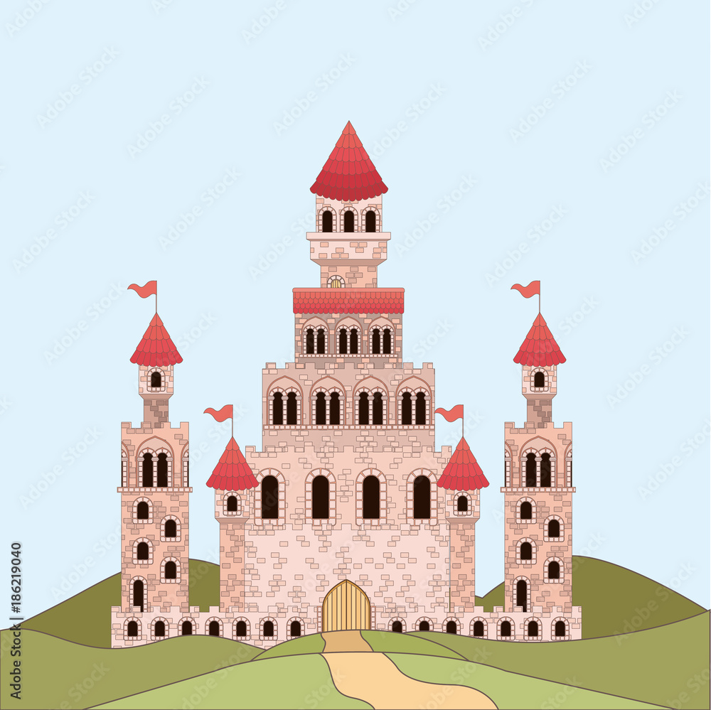 Fototapeta premium landscape with princesses castle in colorful silhouette