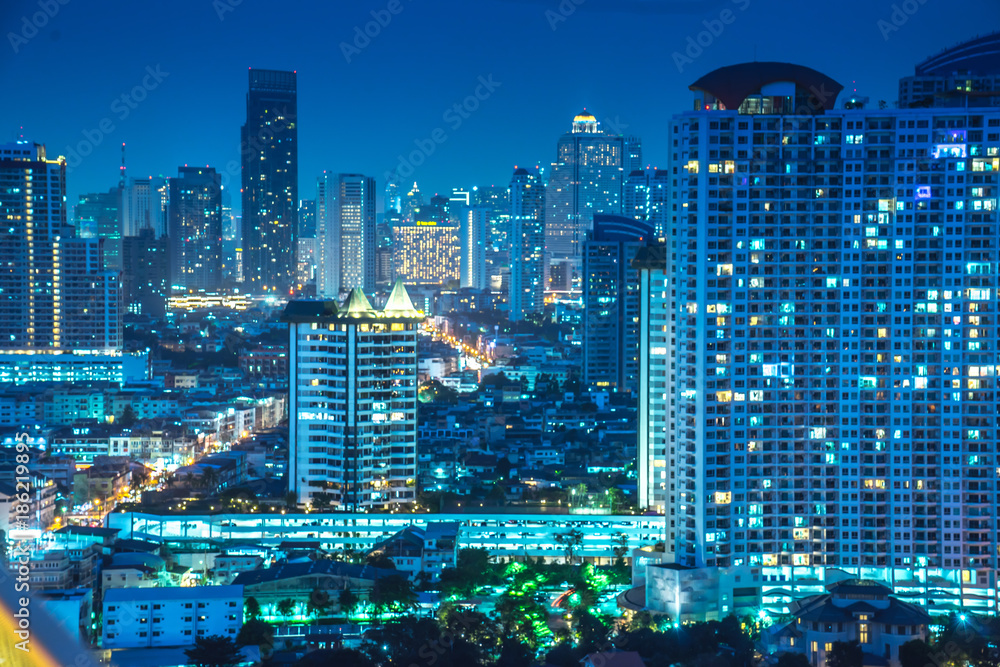 Bangkok river side cityscape. Bangkok night view in the business ...