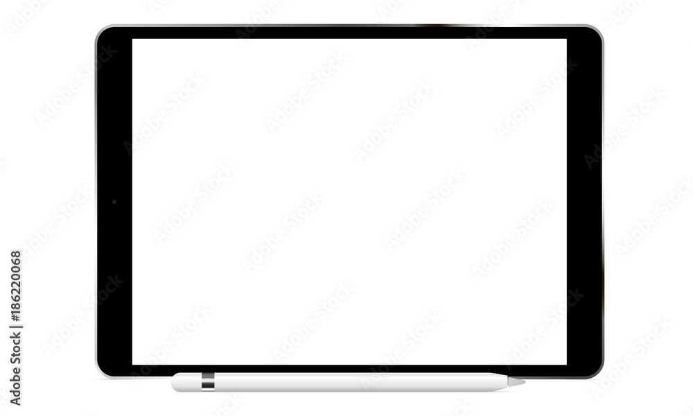 Black tablet computer with pencil isolated. Mockup to showcase screenshots your web-sites in modern style. Vector illustration Black tablet computer with pencil isolated. Mockup to showcase screenshots your web-sites in modern style. Vector illustration