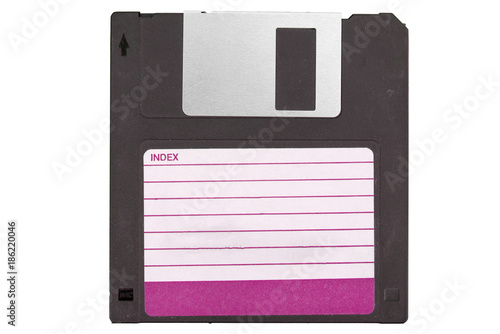 Front of an old magnetic disket on white background