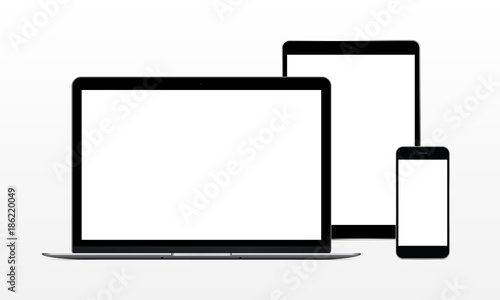 Set of modern electronic devices - laptop computer, tablet, phone. Mockup to showcase web-site design. Vector illustration
