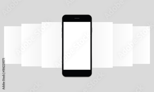 Smartphone with app screens mockup. Blank wireframing screens. Mobile app design concept for showcasing screenshots. Vector illustration
