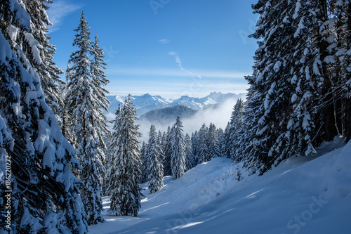 Skitour in the Allgaeu Alps near Oberstdorf on a beautiful bluebird day in winter