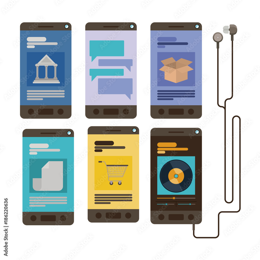 mobile security with set of smartphones in white background mobile security with set of smartphones in white background