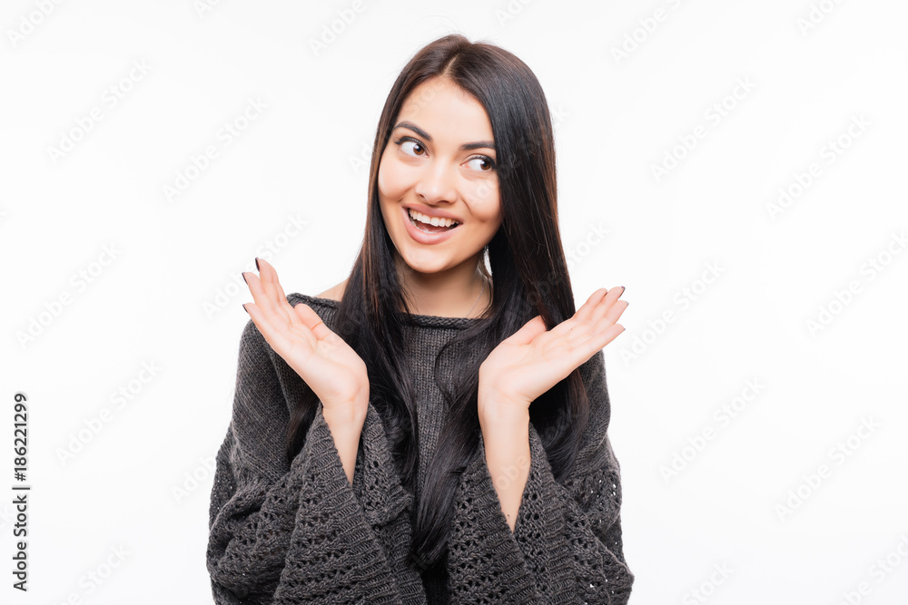 Amazed woman looking at camera isolated on a white Amazed woman looking at camera isolated on a white