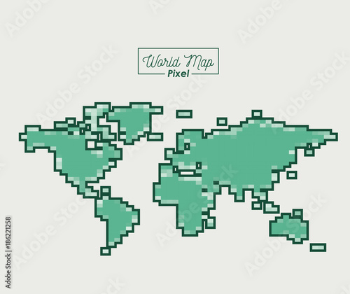 world map pixel in green color silhouette