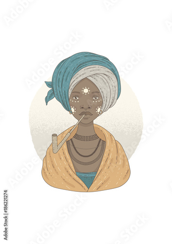 Illustration with Xhosa woman with pipe. photo
