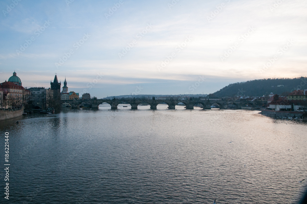 Charles bridge over river in Prague