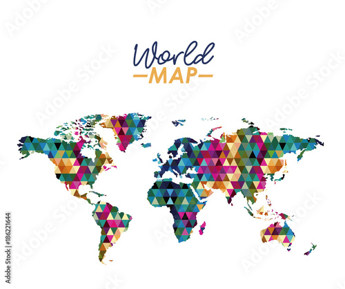 world map in geometrical colorful shape silhouette