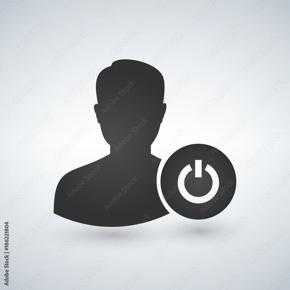 user avatar with power button icon. on off. Silhouette symbol. Vector ...