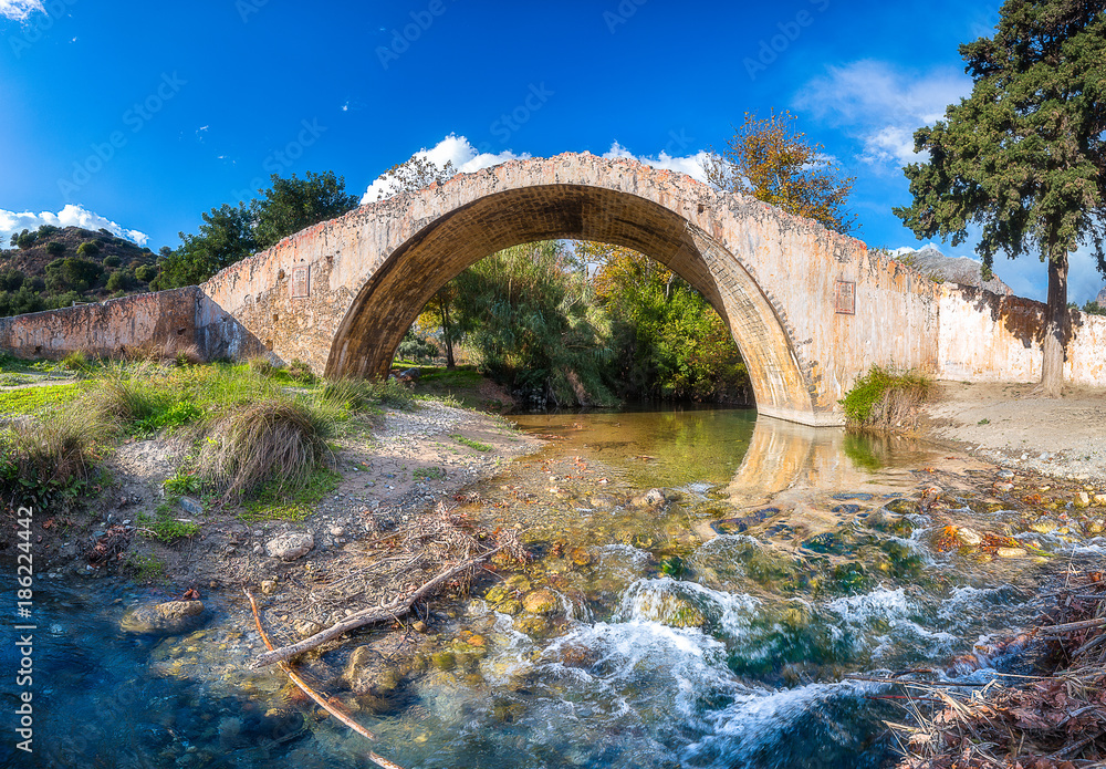 Preveli Bridge Panorama, Crete island Greece.