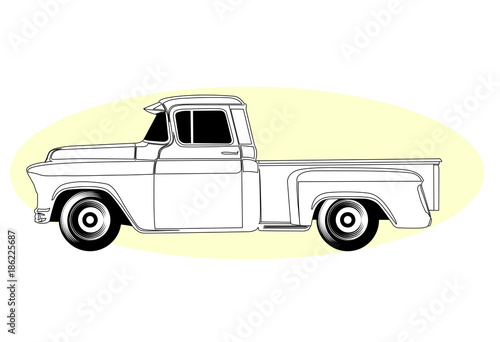Silhouette of retro pick-up truck - vintage american pickup, side view