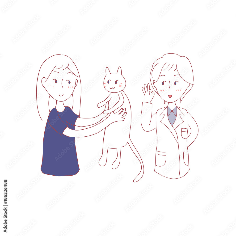Girl bring Cat to meet Vet. Vector Illustration. Girl bring Cat to meet Vet. Vector Illustration.