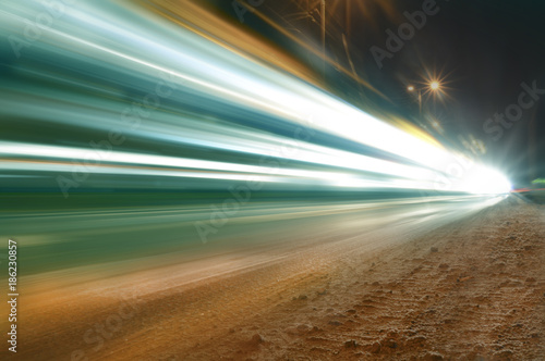 Car lights, blurred lights on the road, long exposure time