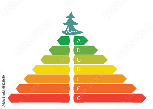 infographics celebratory energy consumption/ Vector colored pyramid of bars of different sizes with letters with Christmas tree 