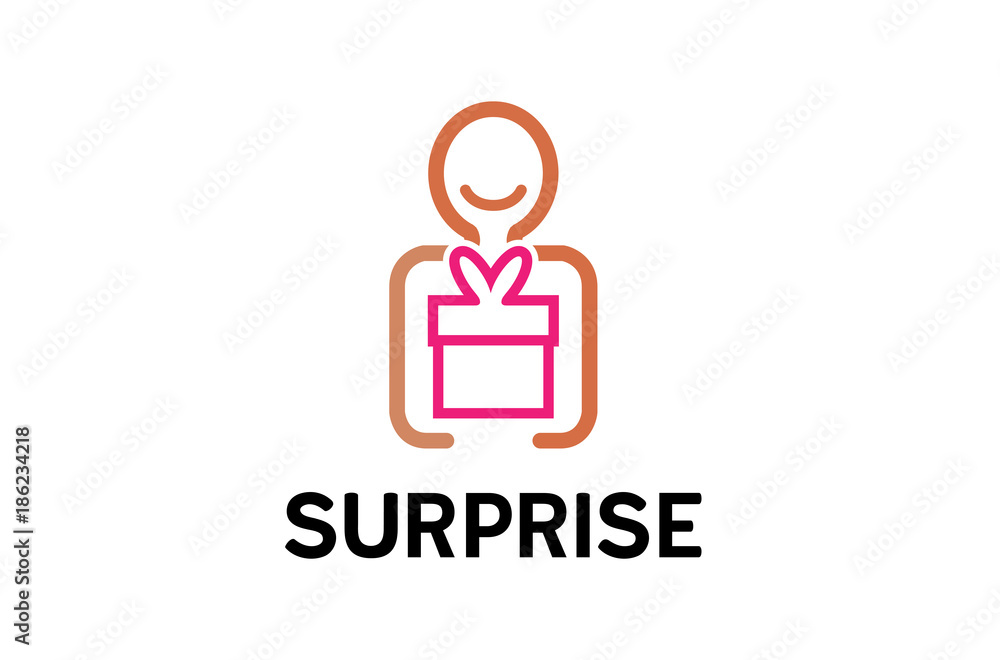 Abstract Smiling Character Gift Giving Surprise Logo Design Illustration Abstract Smiling Character Gift Giving Surprise Logo Design Illustration
