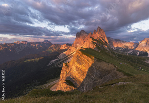Seced asunset in the Dolomites photo