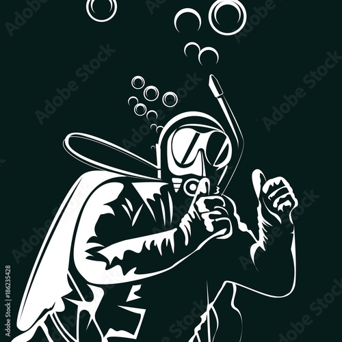 Silhouette of a diver. Vector illustration