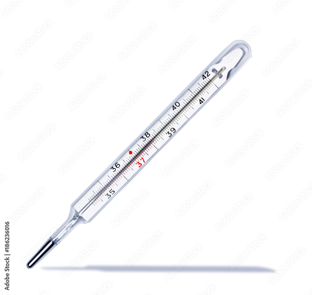 Photo of a mercury thermometer isolated on a white background. Photo of a mercury thermometer isolated on a white background.