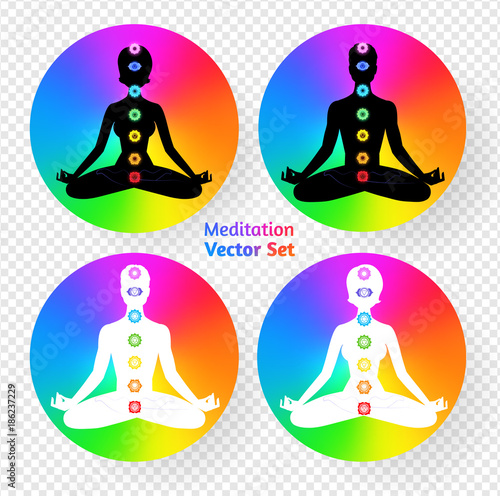 Meditating man and woman silhouettes